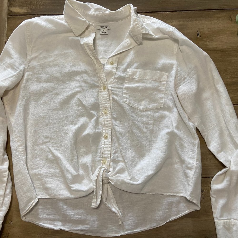 J Crew White Linen Top